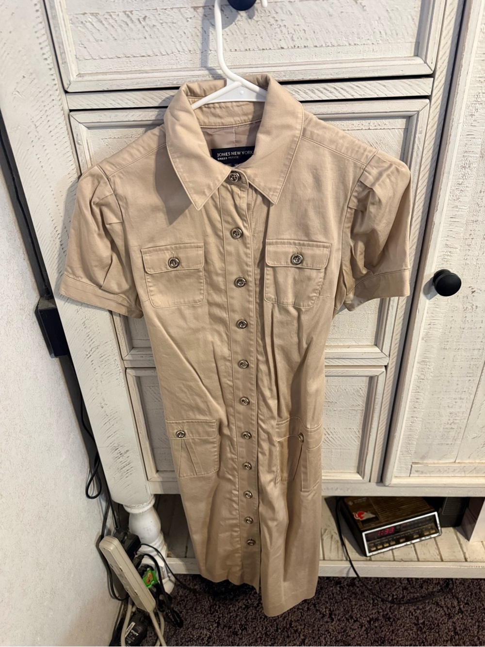 Jones New York Khaki Short-Sleeve Utility Shirt Dress
